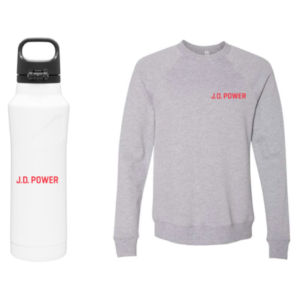 Bell + Canvas Sponge Fleece Raglan Crewneck Sweatshirt & 20.9 oz Double Wall Stainless Steel Thermal Bottle - J.D. Power Gift 2024