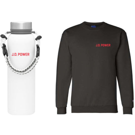 Champion Powerblend Crewneck Sweatshirt & 32 oz double wall stainless steel thermal bottle - J.D. Power Gift 2024